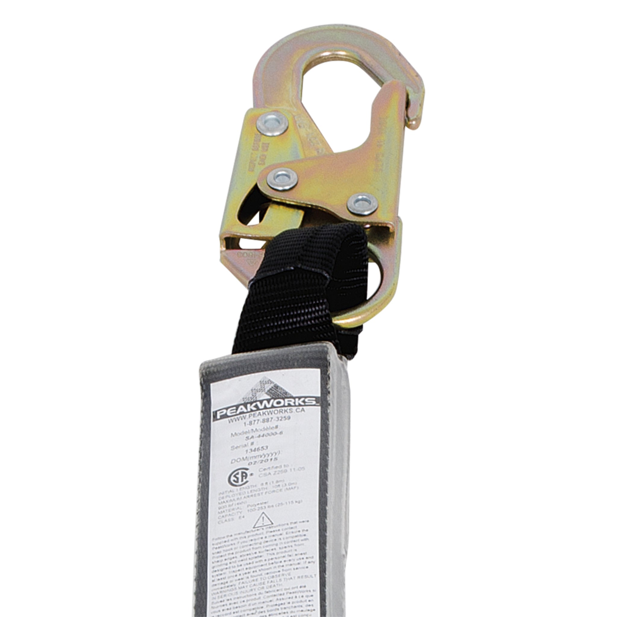 Peakworks Shock Absorbing Lanyards w/ Snap Hooks, Twin Legs, 4" Confined Space - Cleanflow