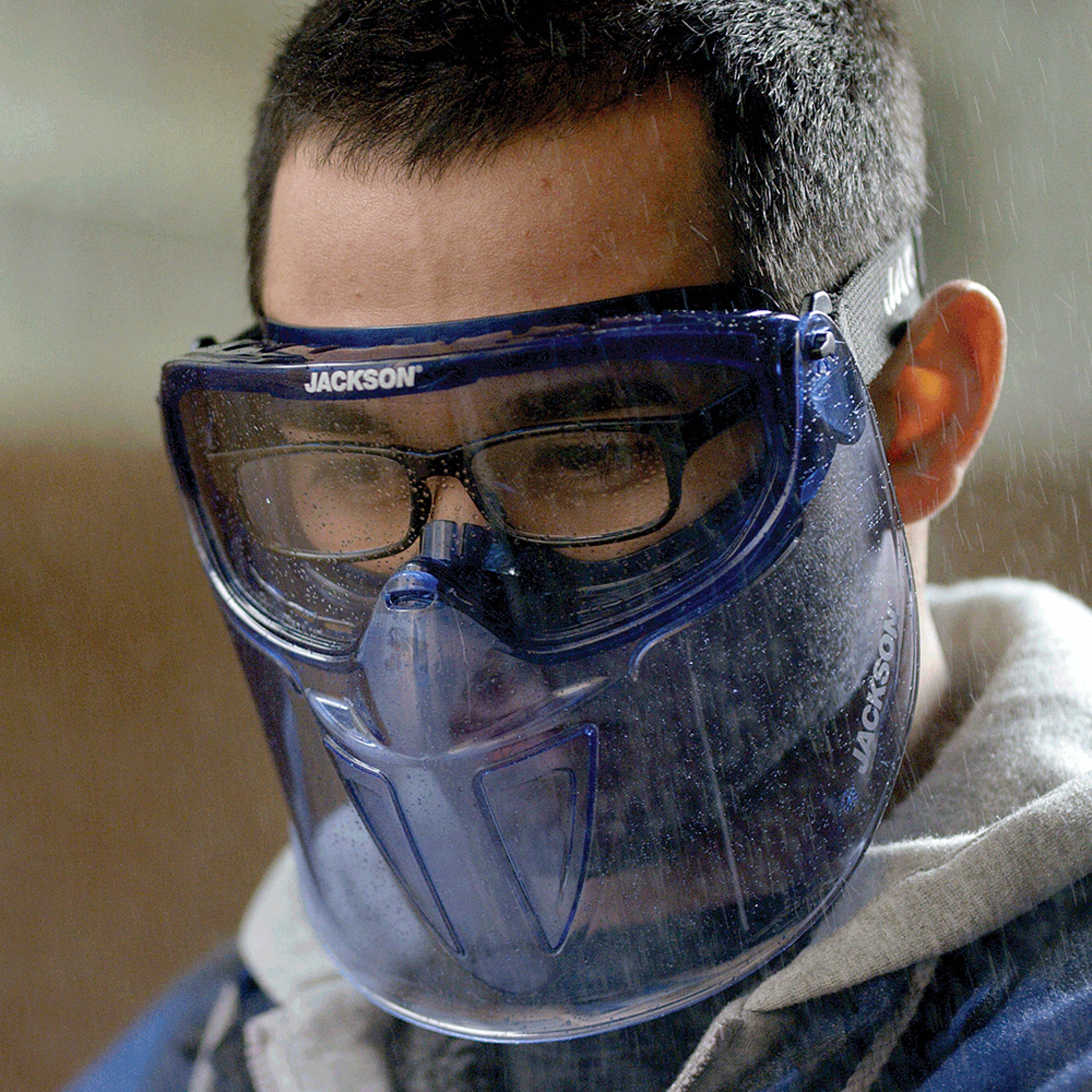 Jackson GPL550 Prem Safety Glasses w/ Blue Flip up chin guard Personal Protective Equipment - Cleanflow