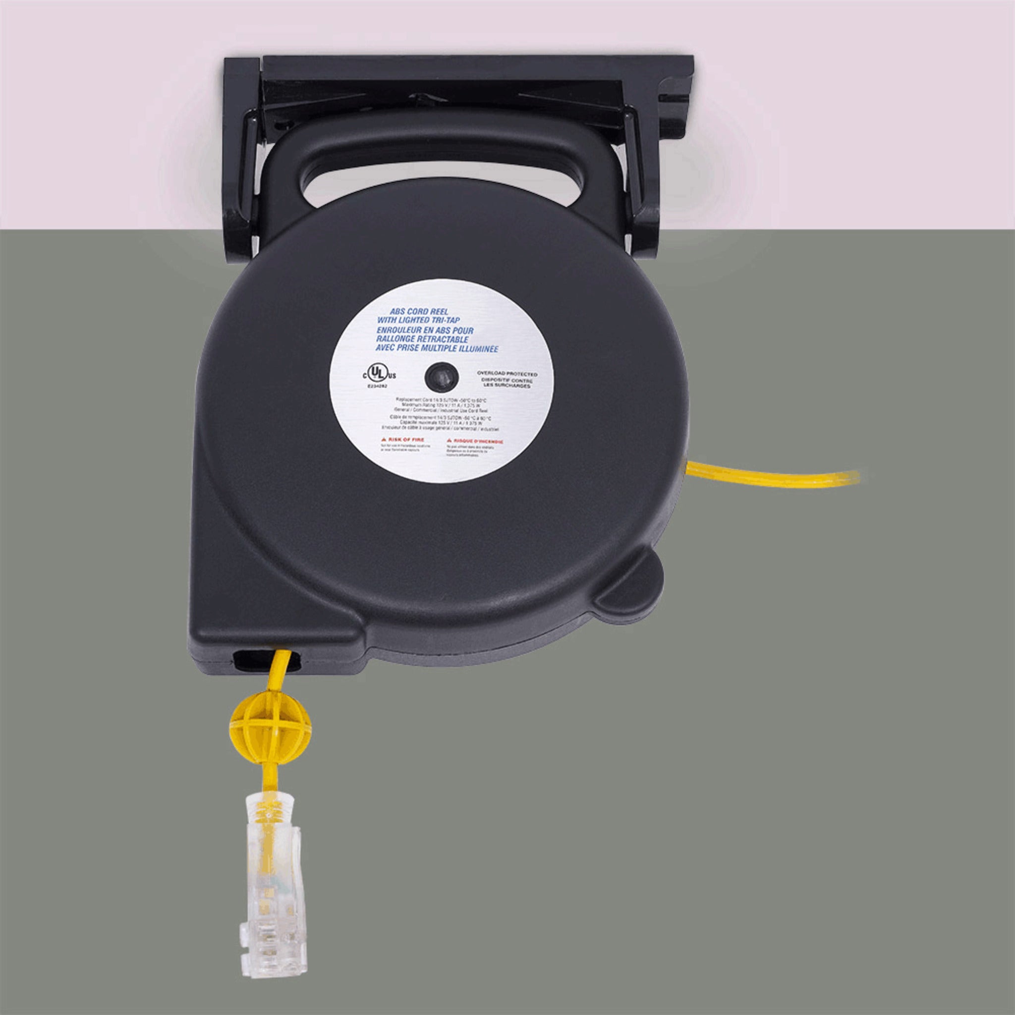 Extension Cord Reel – 12/3 SJTOW, 40ft Retractable Cord, ABS Housing, Triple Tap, 15A Circuit Breaker, Cold-Flex to -30°C, C-UL-US Certified