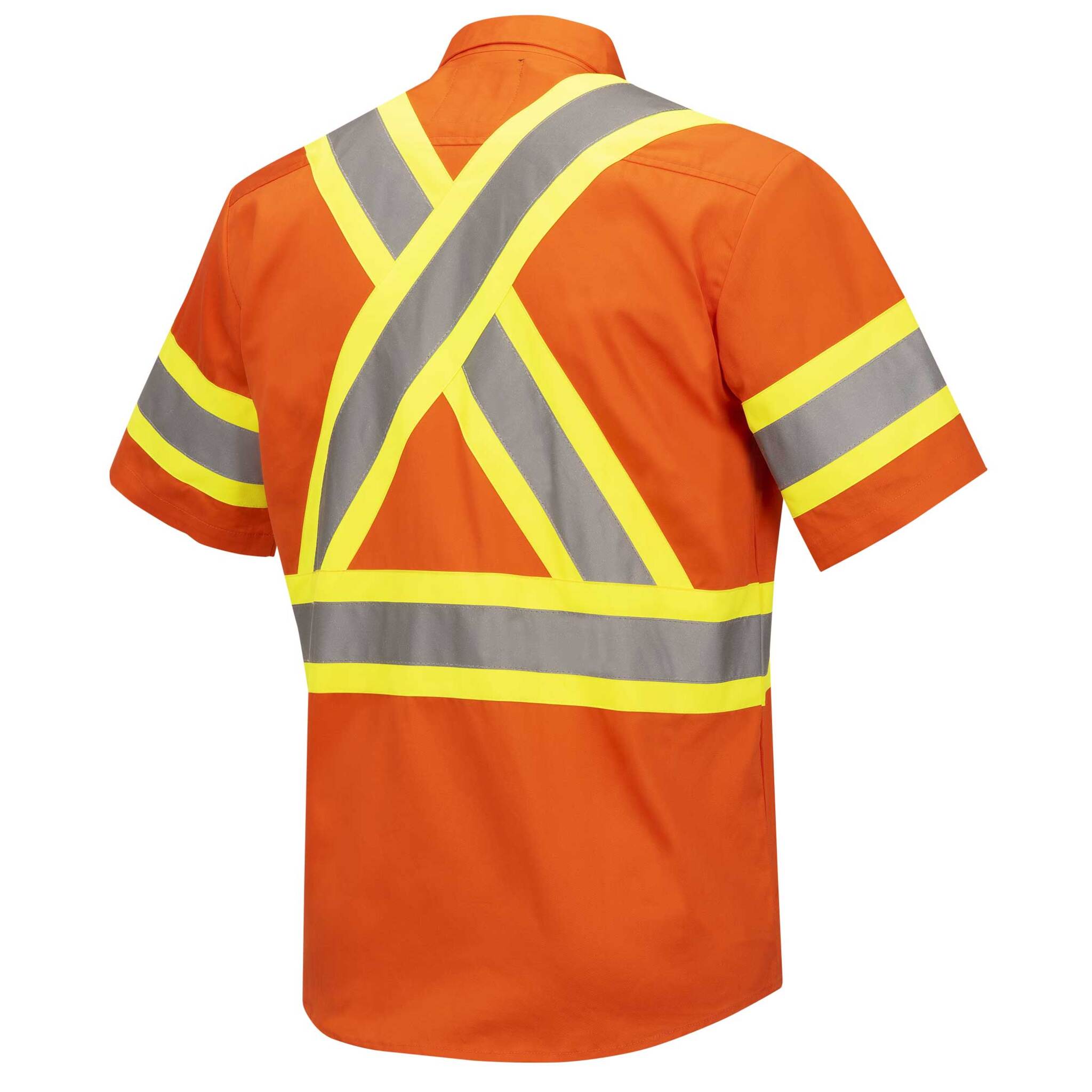 Pioneer Men's Hi Vis Short Sleeve Safety Shirt, CSA Certified, Cotton Button-Up, Reflective Tape, Breathable, Comfortable Workwear | Limited Sizes