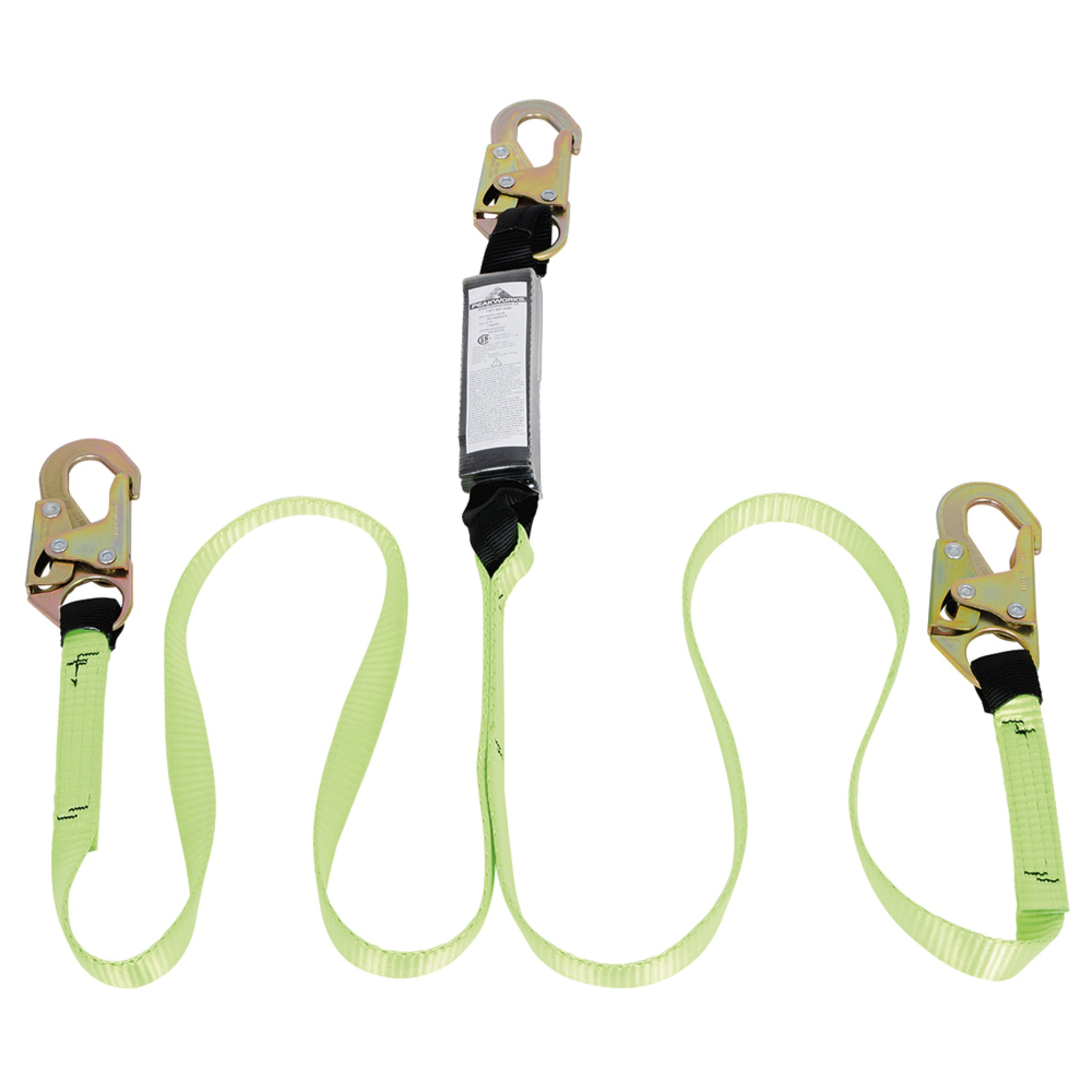 Peakworks Shock Absorbing Lanyards w/ Snap Hooks, Twin Legs, 4" Confined Space - Cleanflow