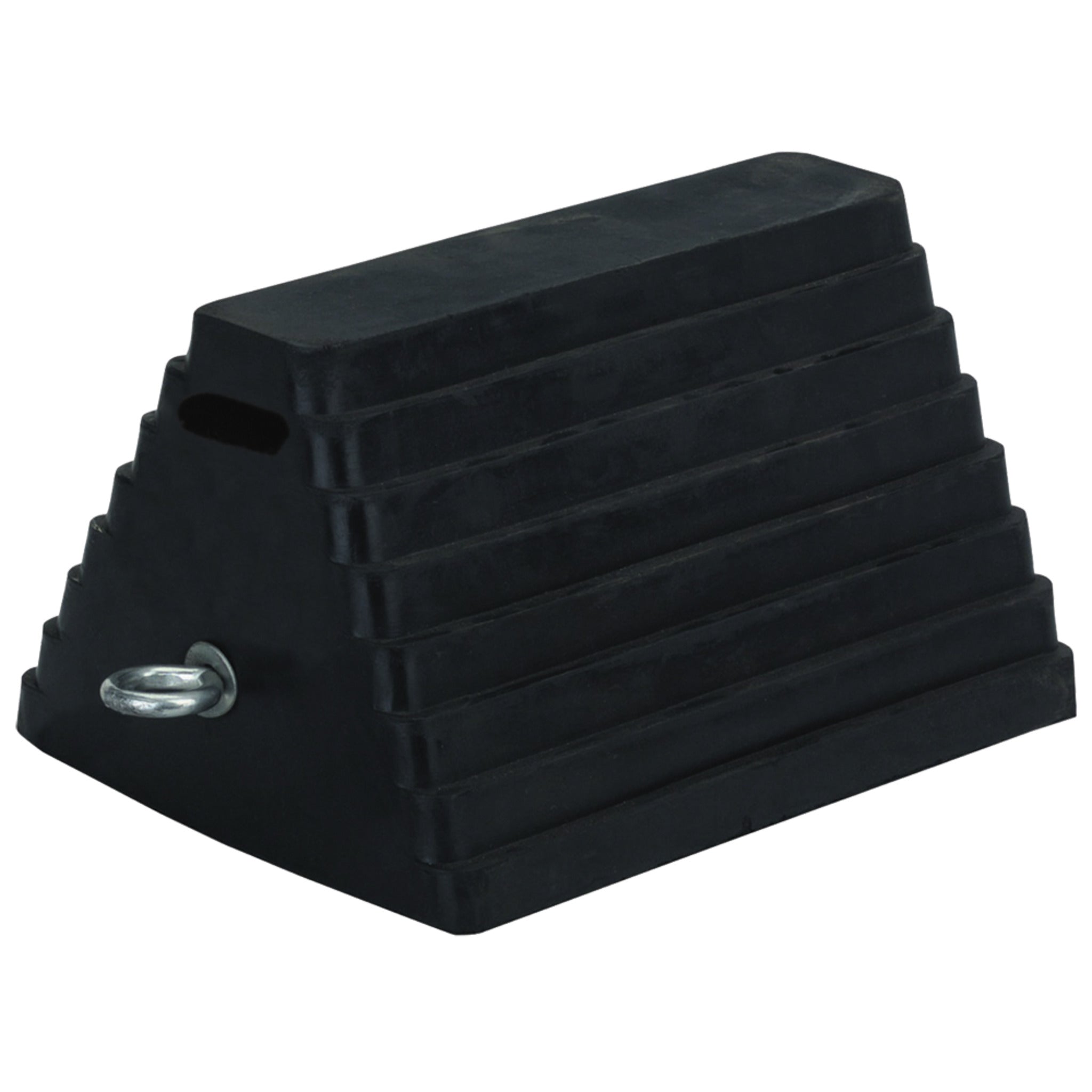 Pioneer Double-Sided Wheel Chock - Rugged Rubber, Durable, Heavy-Duty, Secure Grip, Reinforced for Loading Docks, Safety Eyebolt for Chain Connection