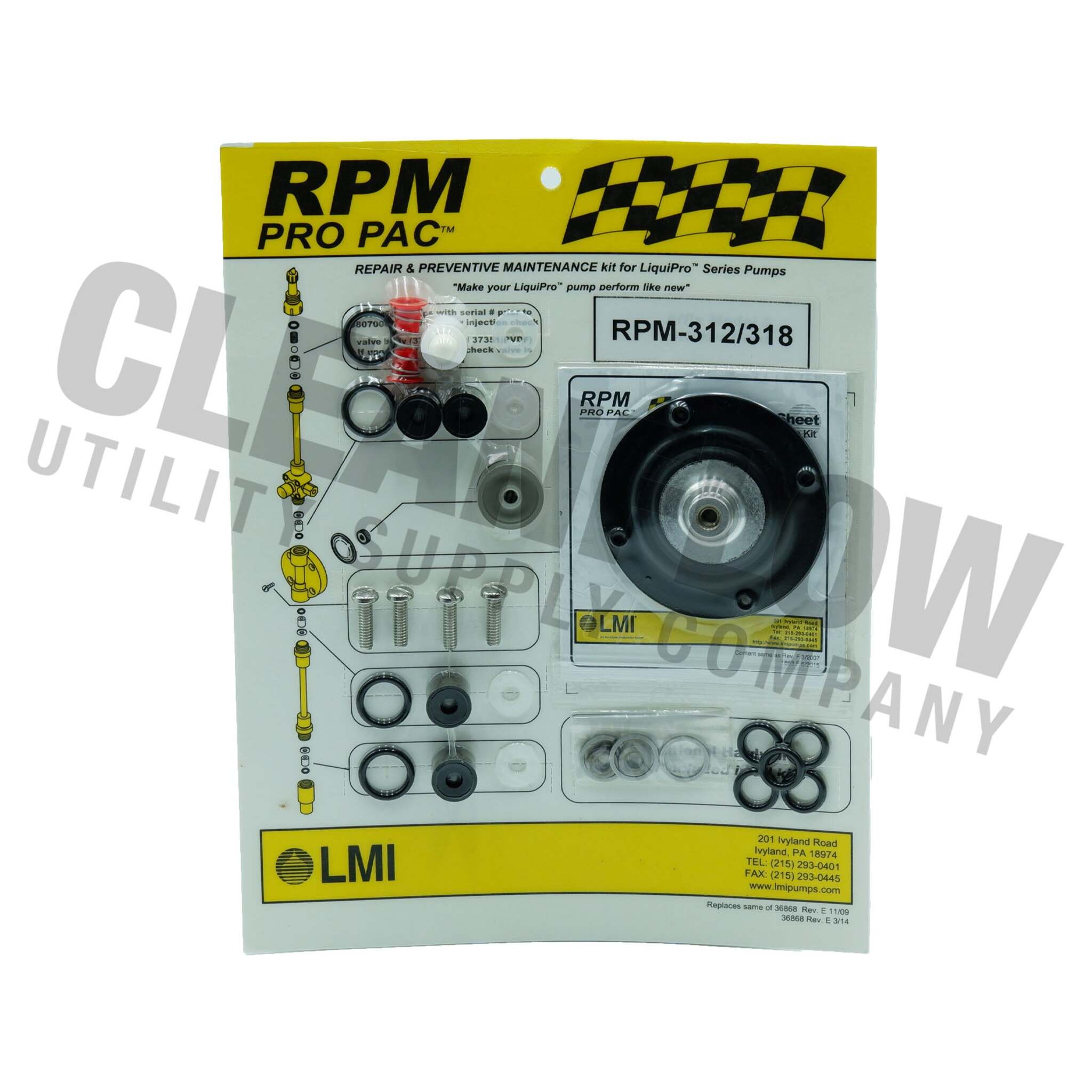 LMI Pro Pac Liquipro RPM Kits for Chemical Metering Pumps, Includes Genuine Parts, Schematic, Valve Assemblies, Seals, Easy Instructions