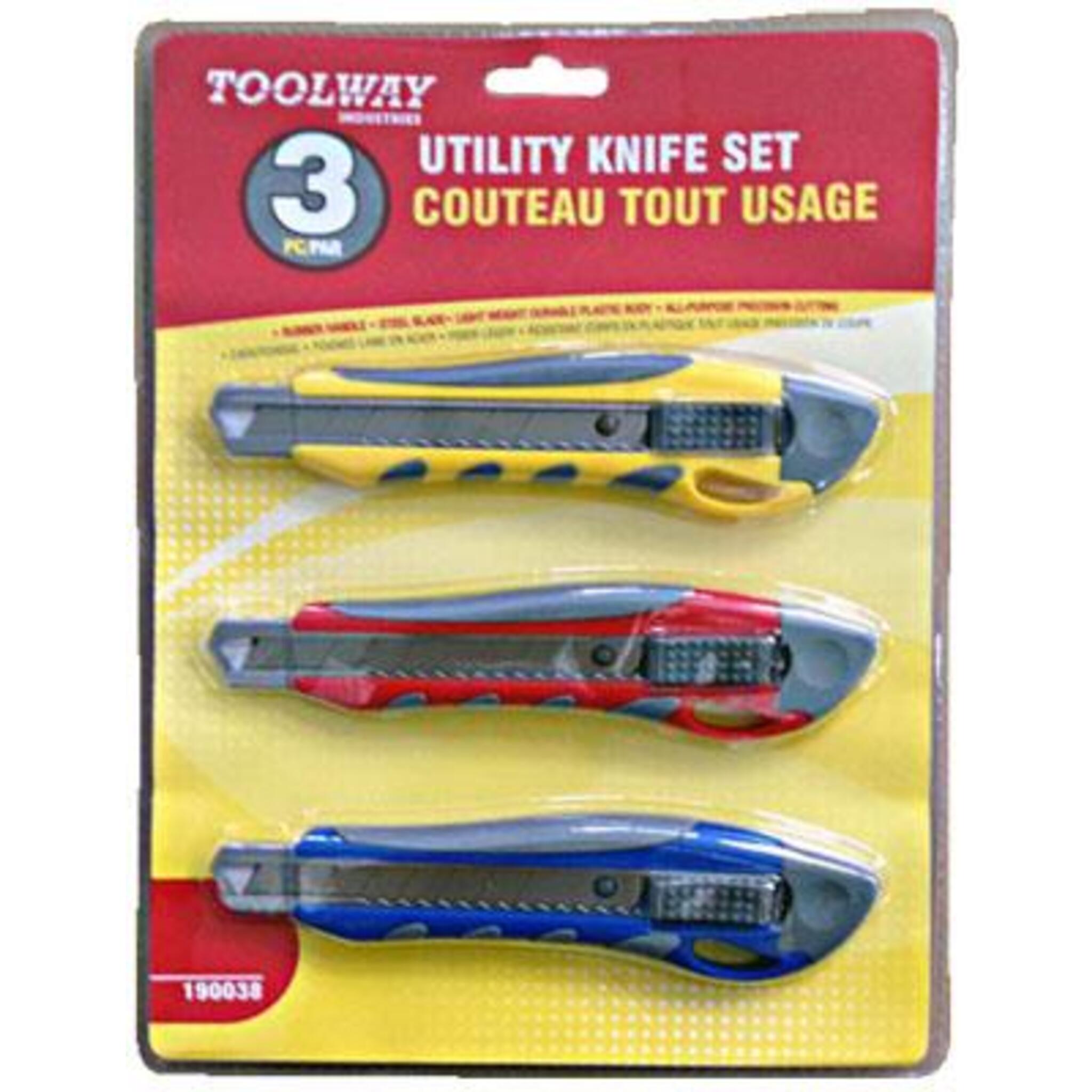 Rubber Grip Utility Knife Set - 3 Piece Hand Tools - Cleanflow