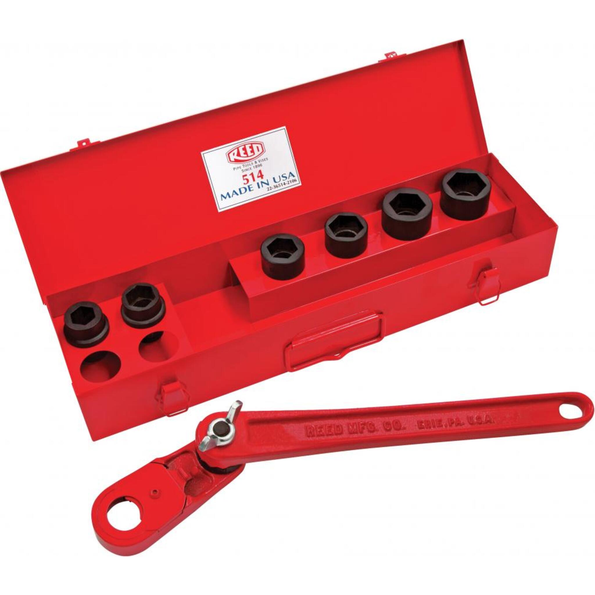 Reed L514 Thru-Bolt Utility Set | Adjustable Angle Handle and 6 Sockets Pipe Tools - Cleanflow