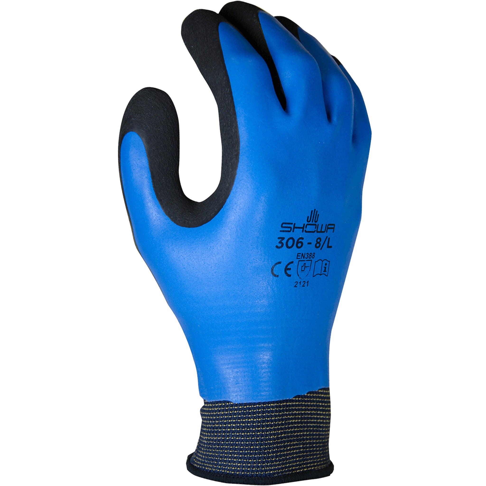 Showa 306 Blue Breathable Waterproof Latex Foam Coated Work Glove - Pack of 12 Pairs Work Gloves and Hats - Cleanflow