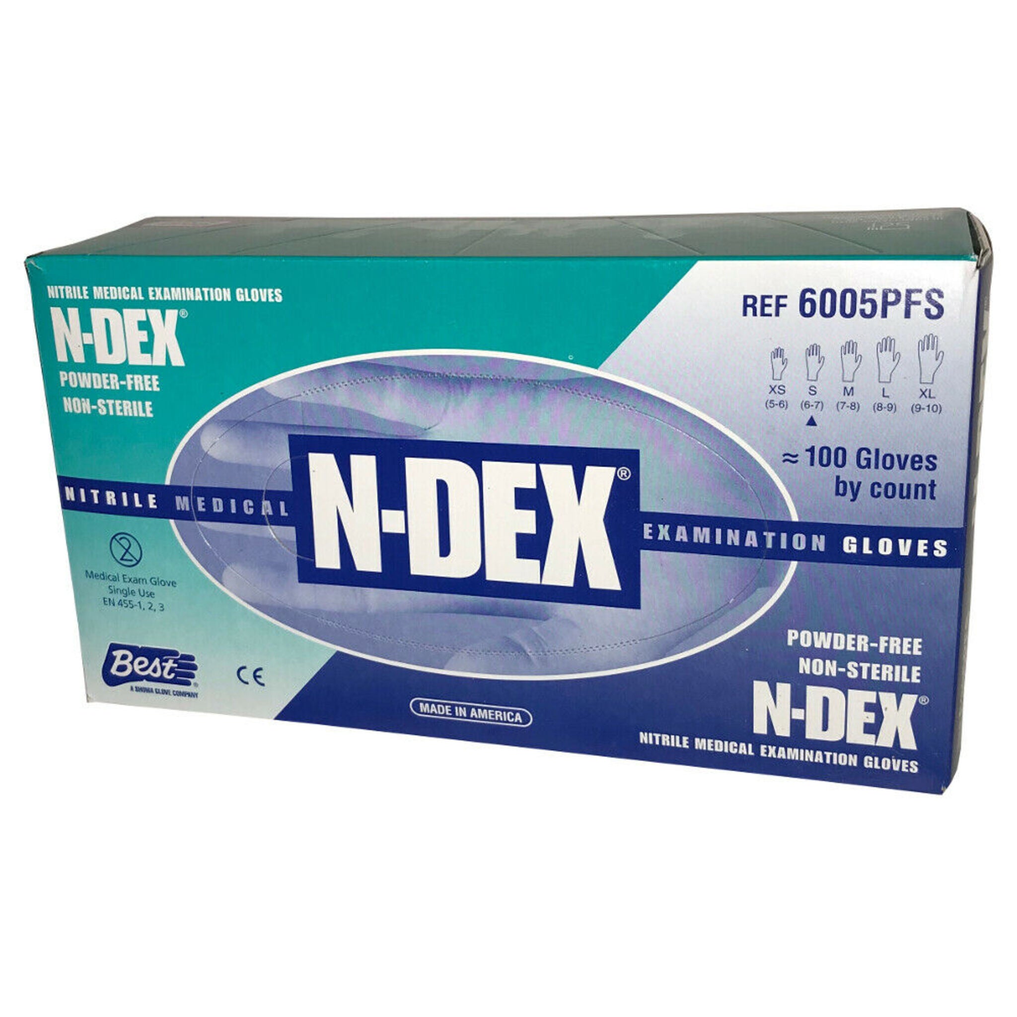 Showa N-DEX 6005PF Blue Nitrile 4-Mil Powder-Free Examination Gloves - Box of 100 Work Gloves and Hats - Cleanflow