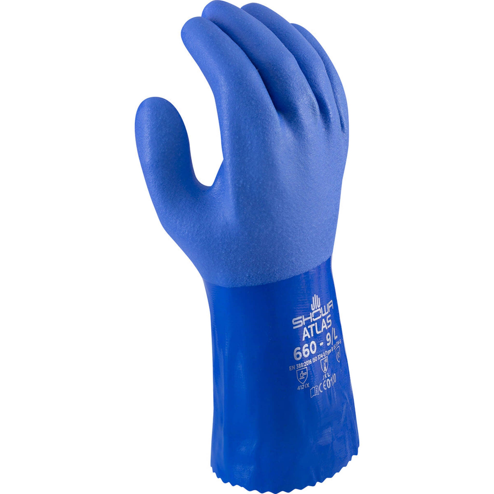 Showa Atlas 660 Super Flexible Triple-Dipped PVC Coated Chemical Resistant Safety Glove with Cotton Liner (Pack of 12 Pairs) Work Gloves and Hats - Cleanflow