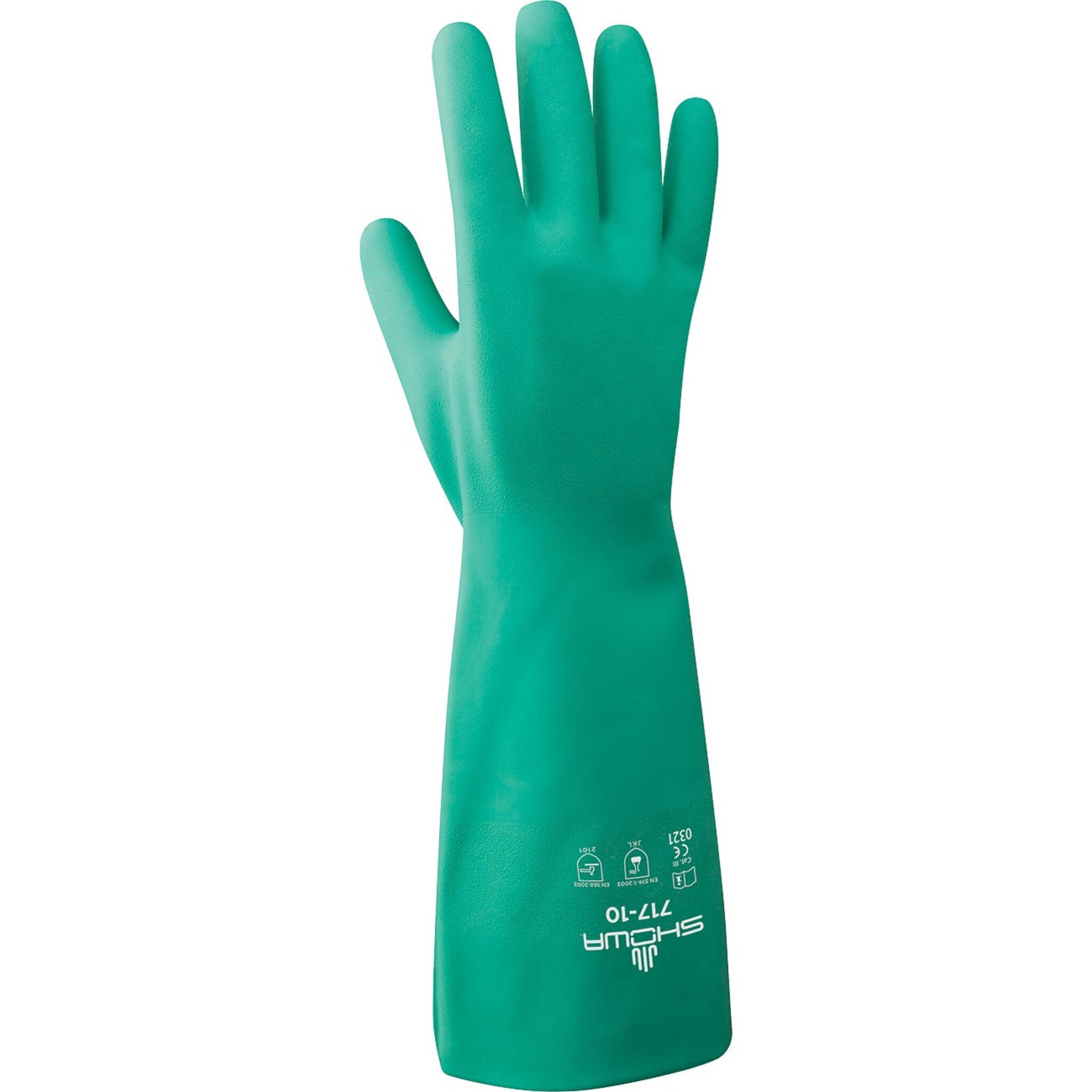 Showa 717 Unlined 11-Mil Nitrile Chemical Resistant Glove with Bisque Grip - 13" Length (Pack of 12 Pairs) Work Gloves and Hats - Cleanflow