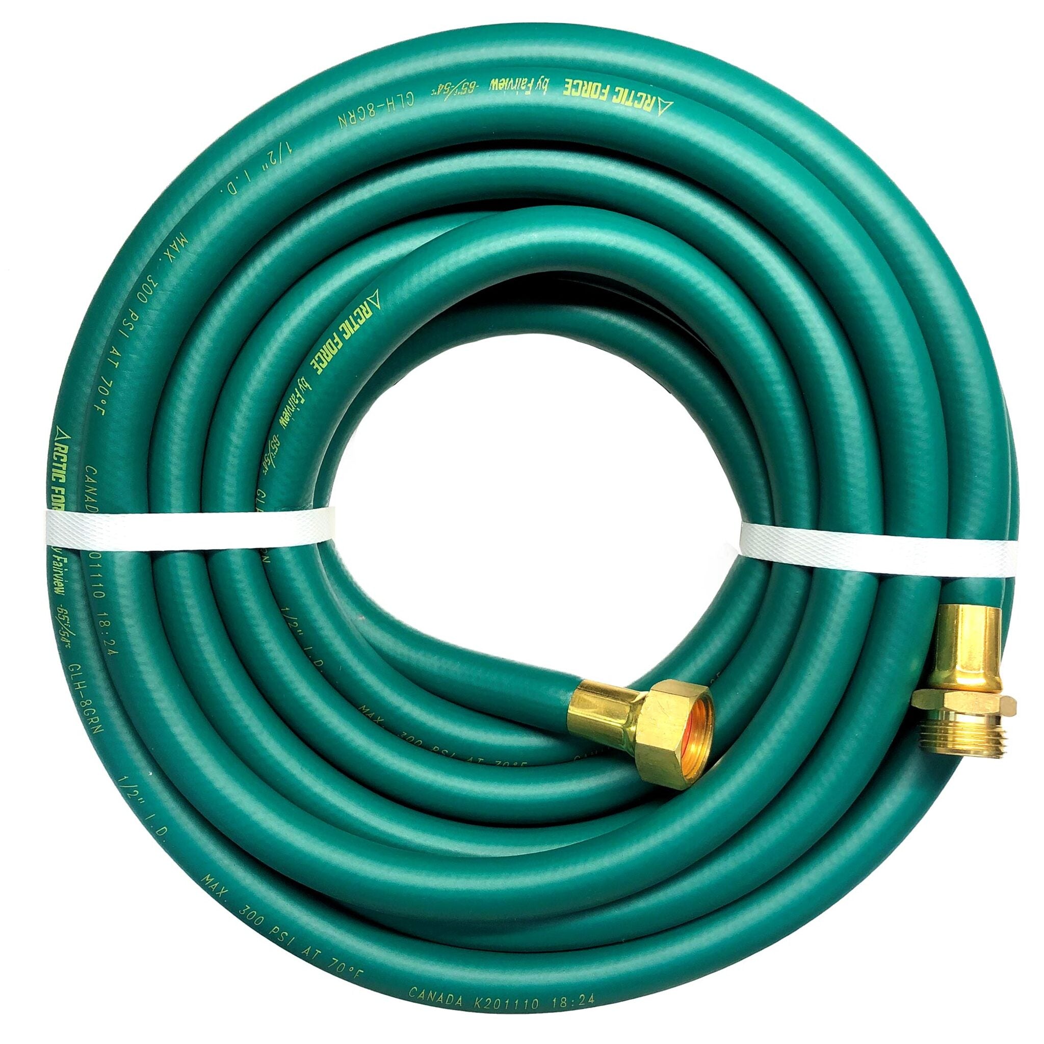 Arctic Force Low Temperature Garden Hose Assemblies - Industrial-Grade PVC, Lead-Free Brass Ends, Made in Canada, Remains Flexible to -54°C, 300 PSI