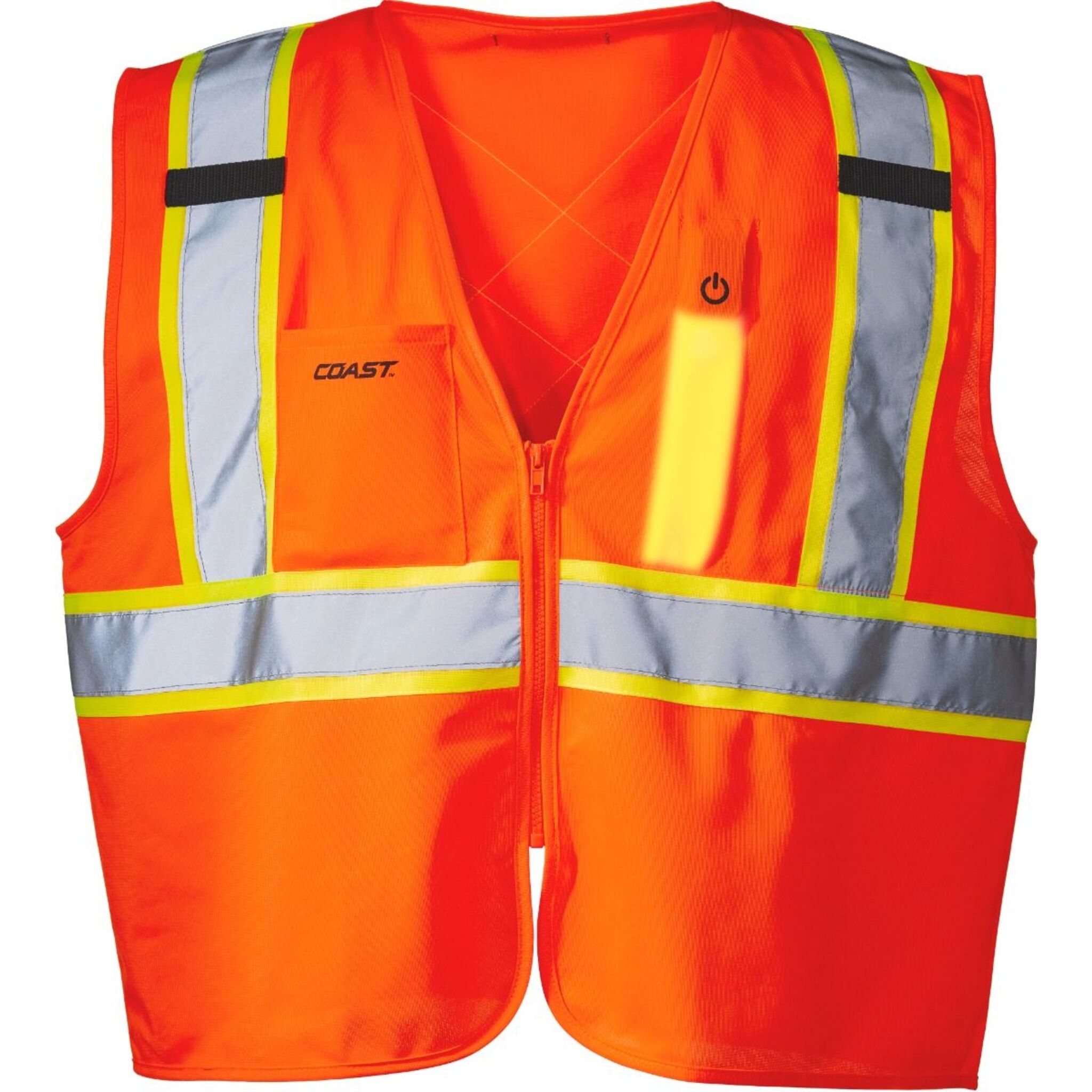 Coast® SV350 Hi-Vis X-Back Lighted Safety Vest - ANSI Class 2, Rechargeable LED Strip, Dual Light Modes, Reflective Tape, Multiple Pockets