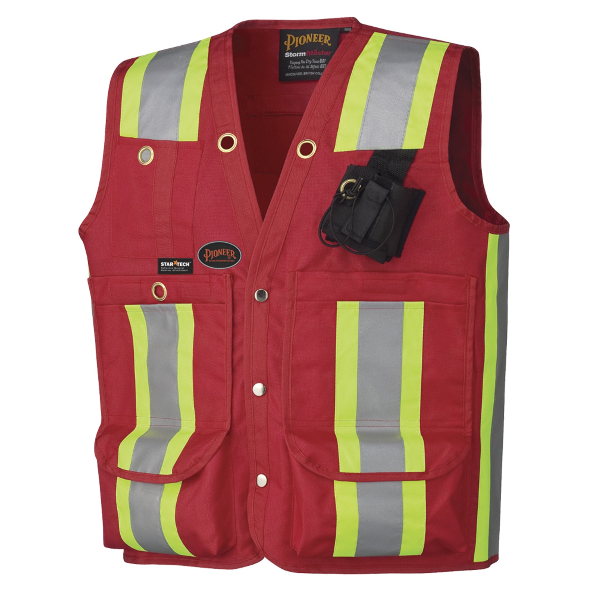 Pioneer Surveyor's/Supervisor's Safety Vest - 600D Oxford Poly | Red | Sizes S - 5XL Hi Vis Work Wear - Cleanflow