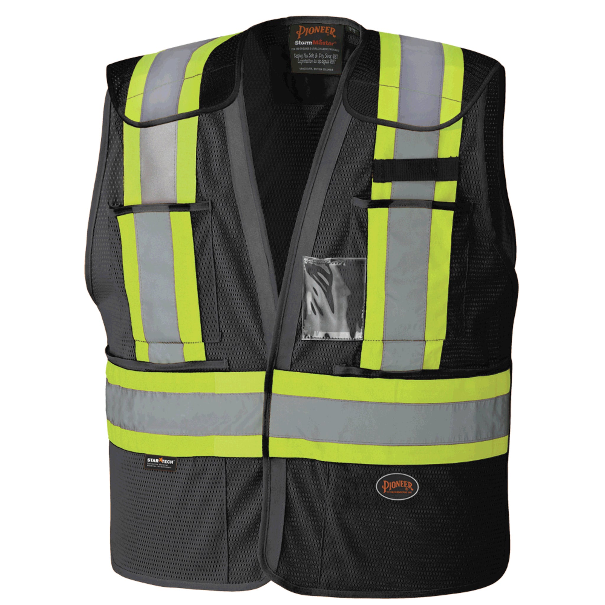 Pioneer Drop Shoulder Safety Tear-Away Vest - Poly Mesh | Black | Sizes Small - 5XL Hi Vis Work Wear - Cleanflow