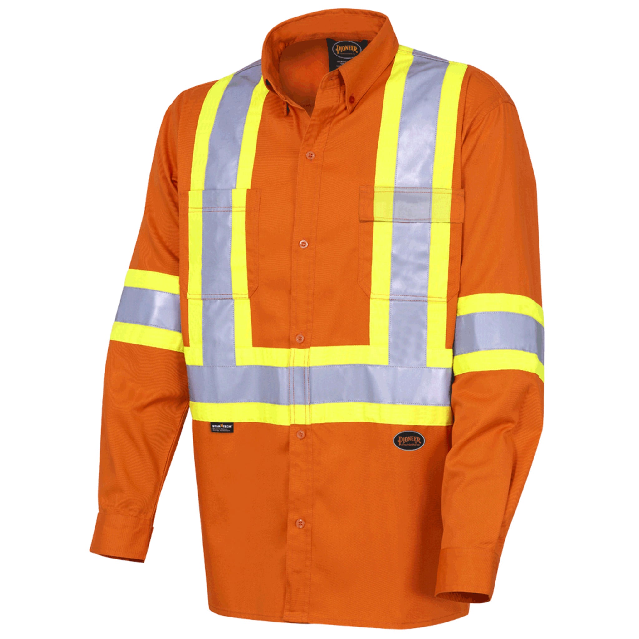 Pioneer Ultra Cool Cotton Twill Button Down Collared Safety Shirt | Orange | Sizes Small - 4XL Hi Vis Work Wear - Cleanflow