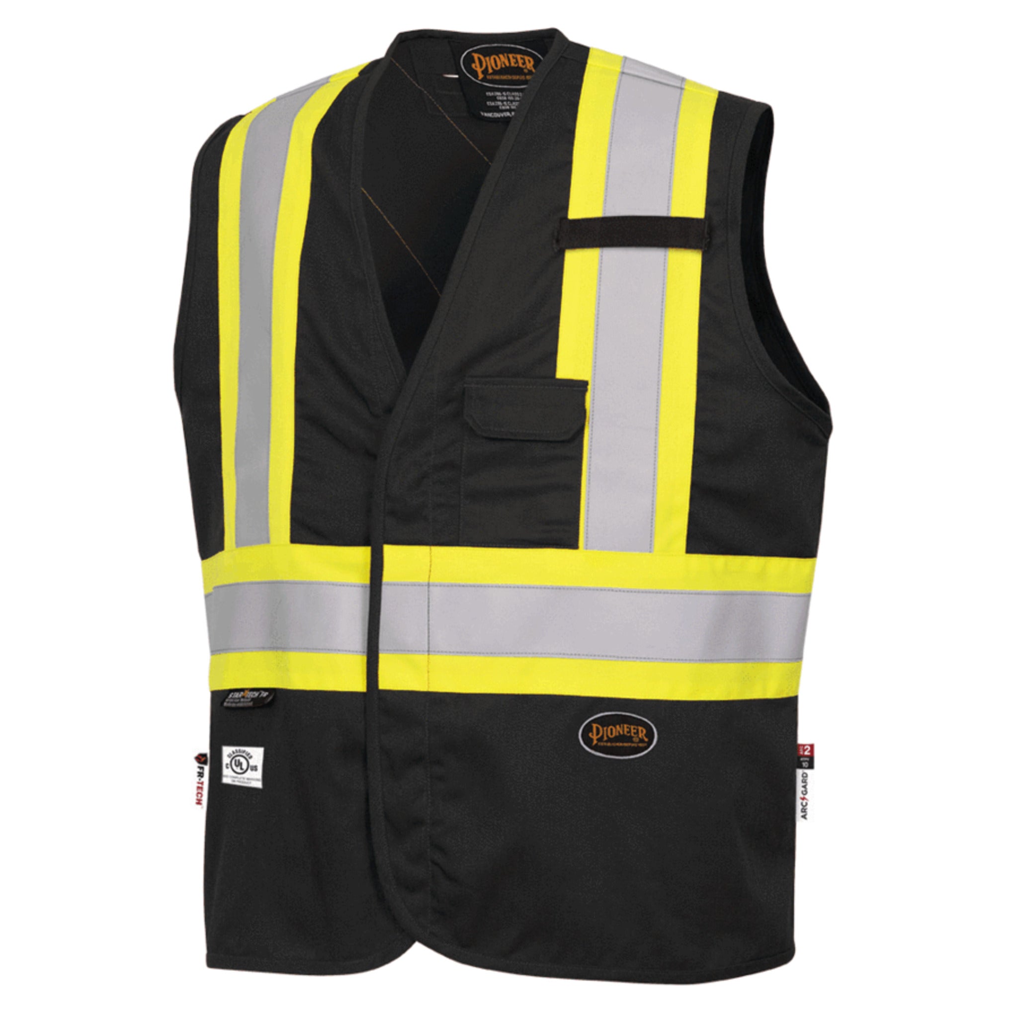 Pioneer Men's Hi Vis FR-Tech Safety Vest 7729 - CSA Z96-15, Flame Resistant, 88% Cotton/12% Nylon, Reflective Tape, 7 oz, Durable | Limited Size