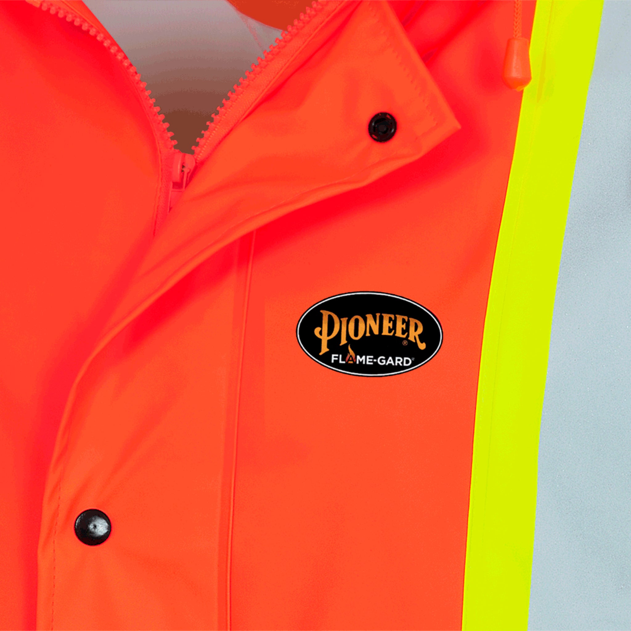 Pioneer FR/PU Hi Viz Waterproof Safety Jacket with Pockets | Orange | Sizes XS - 7XL Flame Resistant Work Wear - Cleanflow