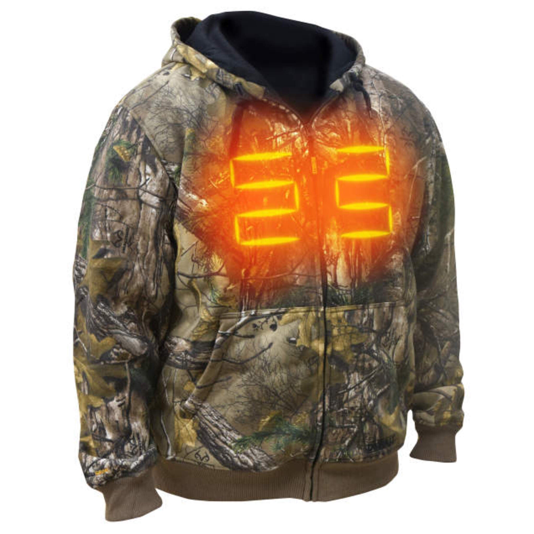 DEWALT® Men's Heated Realtree Xtra® Camouflage Hoodie with Battery – 3 Heating Zones, Thermal Waffle Knit Lining, Wind Resistant | Sizes S-3XL