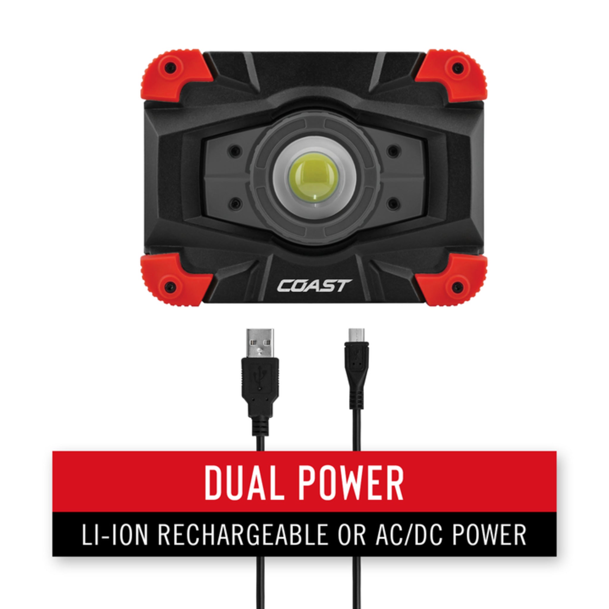 Coast® WLR1 Rechargeable Focusing Work Light - 1150 Lumens, 77M Beam, TWIST FOCUS™, 13-Hour Runtime, Dual Power, USB Power-Out, IP54 Rated