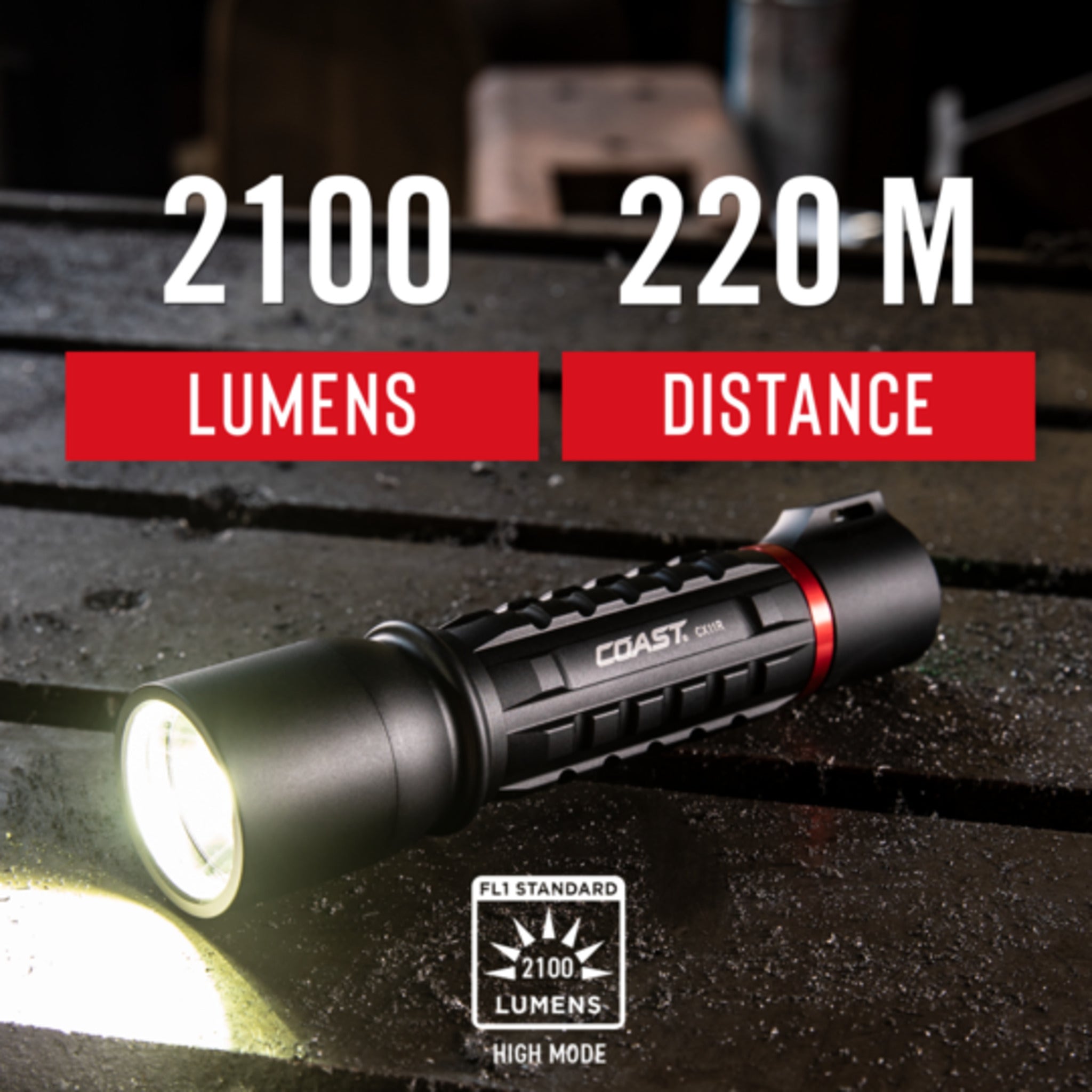 Coast® XP11R Rechargeable Dual-Power LED Flashlight - 2600 Lumens, 220M Beam, SLIDE FOCUS®, 4 Modes, Lightweight, IP54 Rated, Durable, Reliable