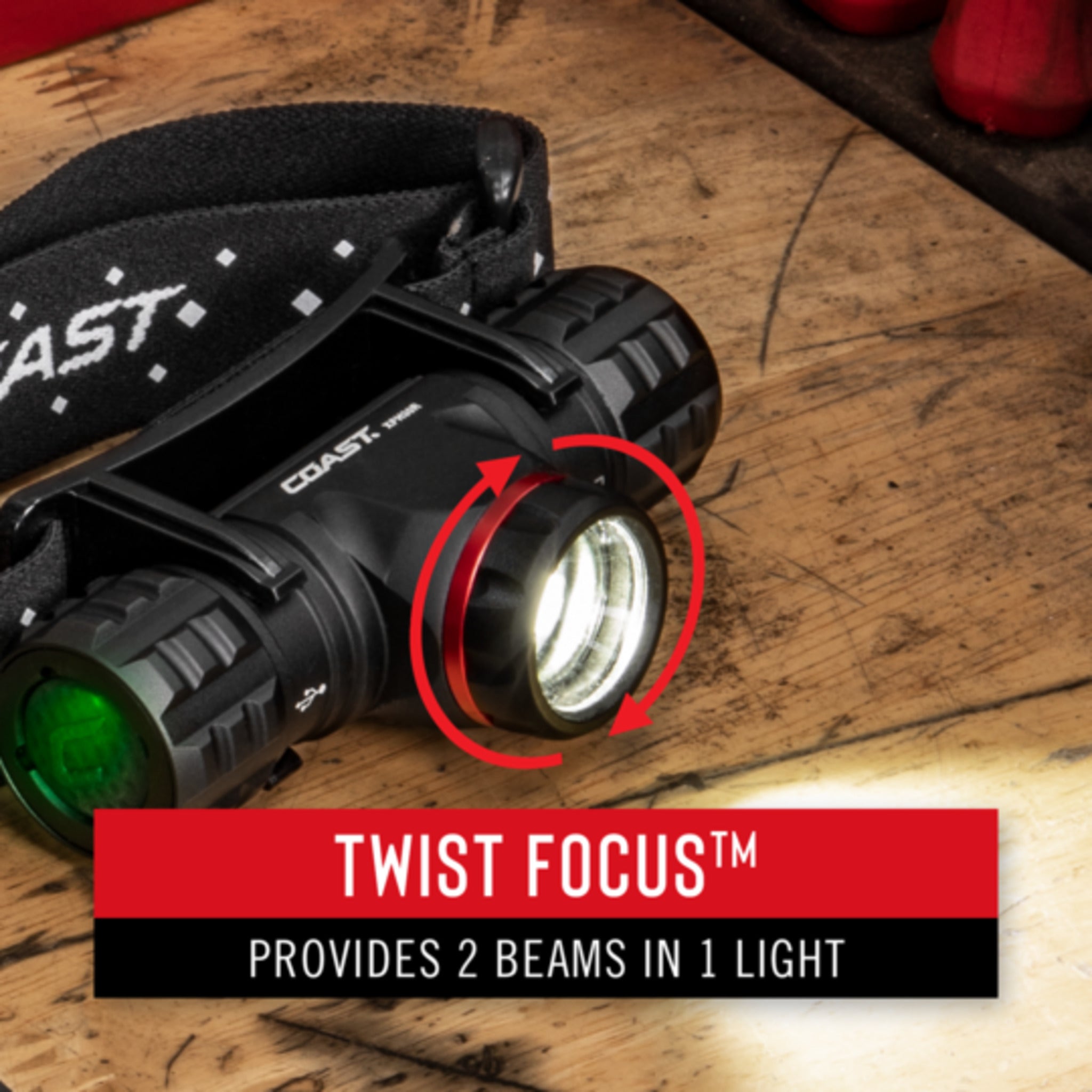 Coast® XPH30R Rechargeable Dual Power LED Headlamp - 1000 Lumens, 165M Beam, 4 Modes, TWIST FOCUS®, Magnetic, IP54 Rated, Durable, Versatile