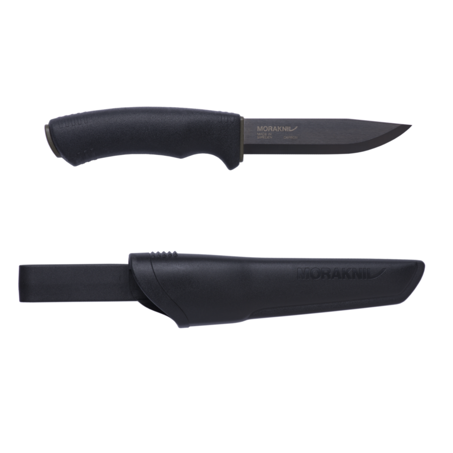 Morakniv 4" Bushcraft Knife with Black Carbon Blade - DLC Coating, Fire Starter Compatible, and Durable Sheath for Outdoor Wilderness Survival