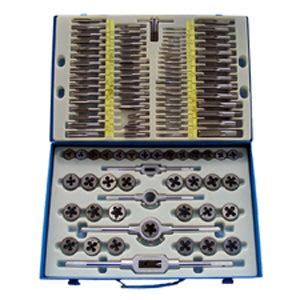 Tap and Die Set 110-Piece SAE & Metric – 1" & 1-1/2" Round Dies, NC/NF, NPT, Metric Coarse & Fine Threads, Rockwell 58–61, Tools & Metal Case Included