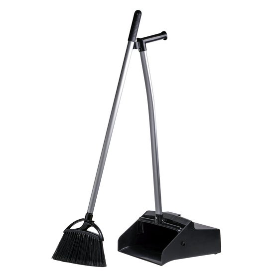 Black Lobby Broom & Dust Pan Set with Rear Wheels