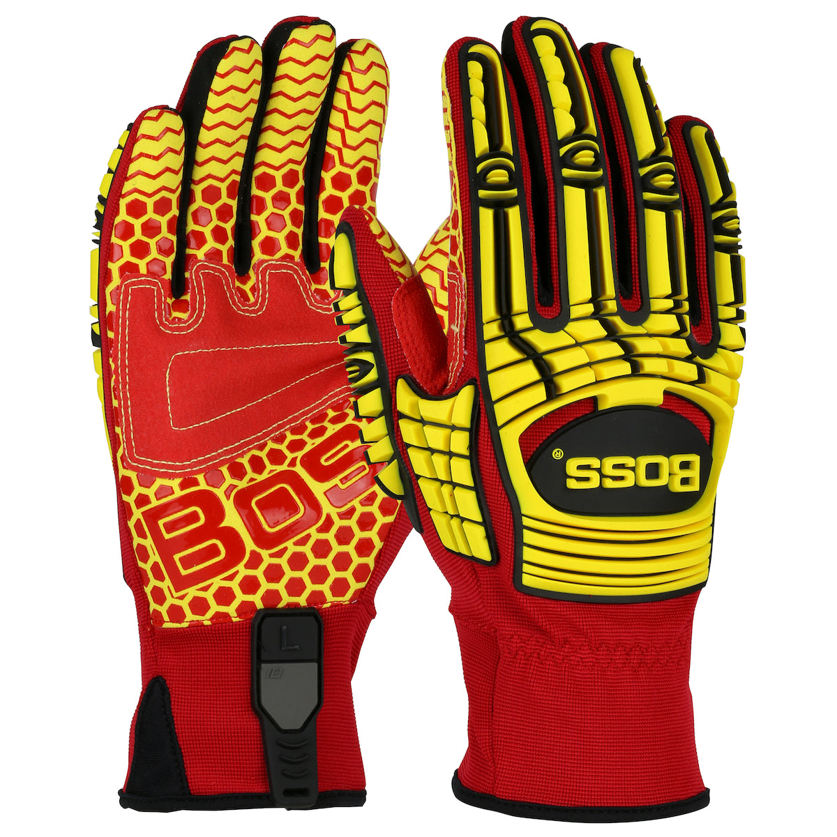 Boss® Synthetic Leather Palm Gloves with Red Silicone Grip, Kevlar® Liner, TPR Impact Protection & Spandex Back for Maximum Durability and Dexterity