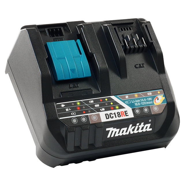 Makita Dual-Port Battery Charger for 12V MAX CXT & 18V Li-Ion | Sequential Charging, Smart CPU, Cooling Fan, Mountable Design | Fast & Efficient Power