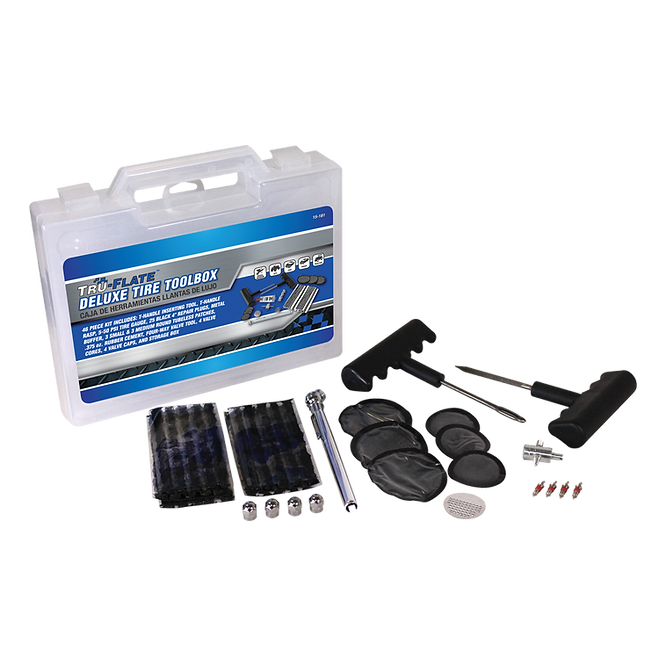 Tru-Flate Complete Tire Repair Tool Box - 46 Piece | All-in-One Solution for Emergency & Permanent Repair | Automotive, Bicycle, Lawn Equipment Tires