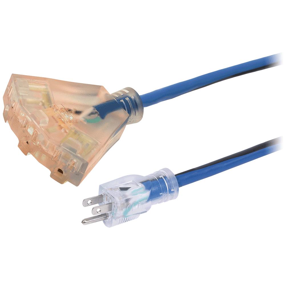 Contractor-Grade Tri-Tap Extension Cord – 12 Gauge SJTOW, 25ft, 50ft & 100ft, Lighted Triple Tap, Cold-Flexible to -50°C, ULC Certified, Heavy-Duty