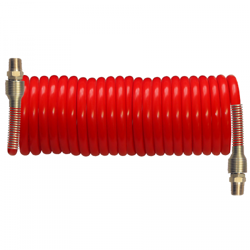 Accutek Red Co-Polymer Self-Storing Recoiling Air Hose Assemblies | Male Swivels, Lightweight, Flexible, UV Resistant, -40°F to +180°F, 250 PSI, Abrasion Resistant