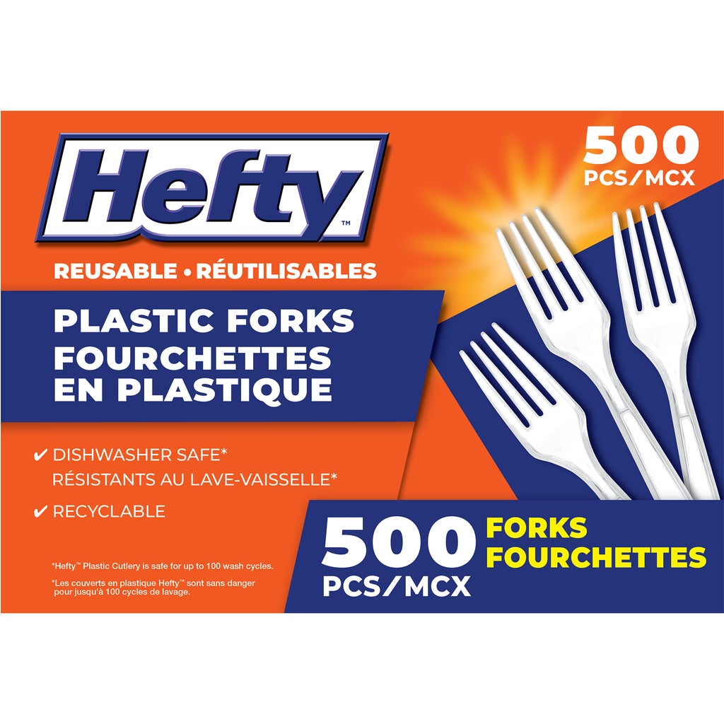 Hefty Reusable Plastic Forks - BPA Free - Dishwasher Safe - Pack of 500