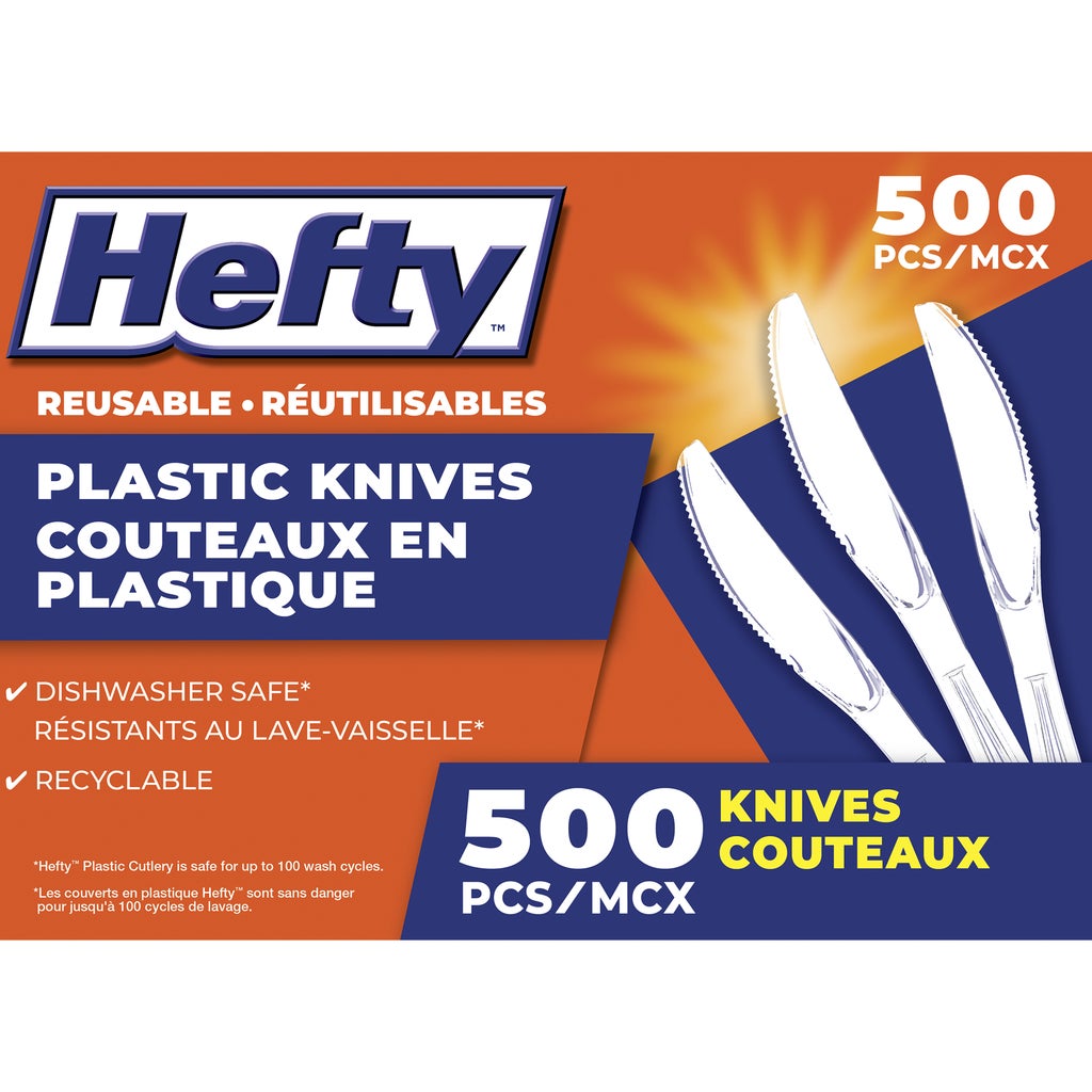 Hefty Reusable Plastic Knives - BPA Free - Dishwasher Safe - Pack of 500