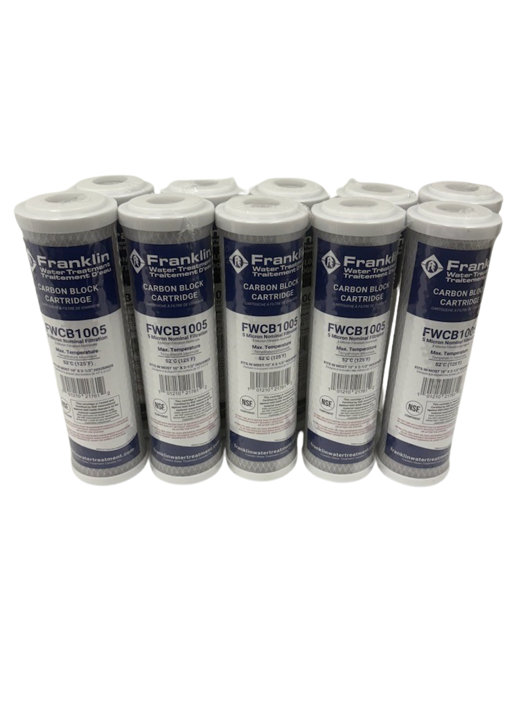 Franklin 2.5" x 10" Carbon Block Water Filter Cartridge – Chlorine, Taste & Odor Reduction (FWCB Series)