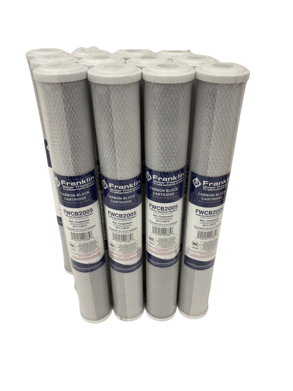 Franklin 2.5" x 20" Carbon Block Water Filter Cartridge (FWBC Series) – High-Capacity Chlorine, Taste & Odor Reduction (0.5 or 5 Micron)