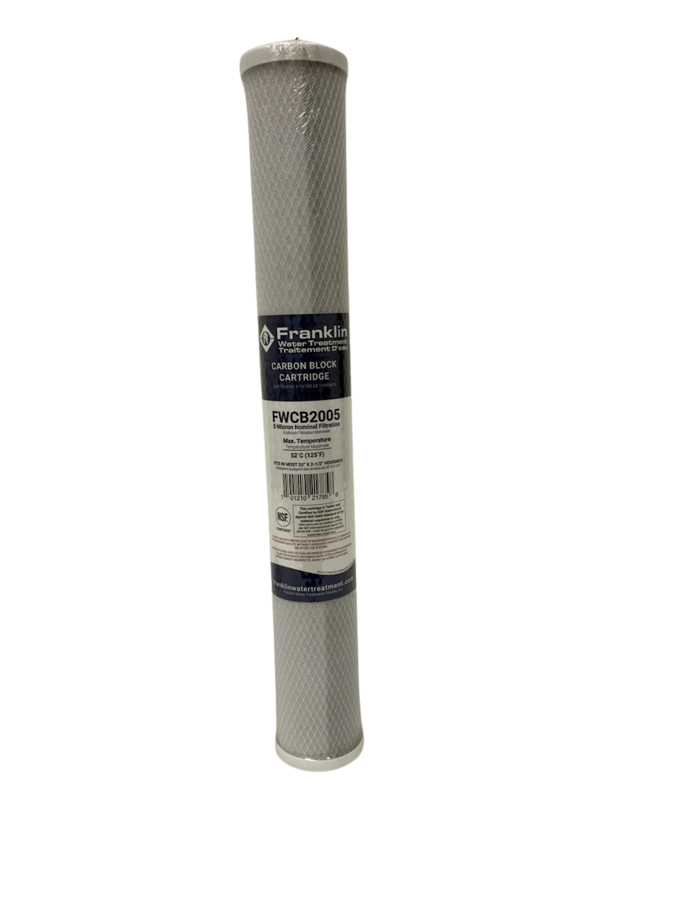 Franklin 2.5" x 20" Carbon Block Water Filter Cartridge (FWBC Series) – High-Capacity Chlorine, Taste & Odor Reduction (0.5 or 5 Micron)
