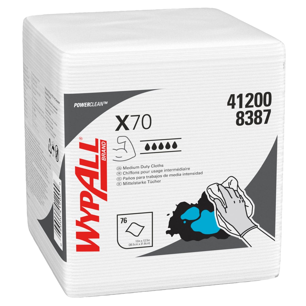 WypAll® PowerClean™ X70 Medium Duty Cloths with Hydroknit® Technology - Durable, Tear-Resistant Cleaning for Industrial Use, 912 Sheets/Case