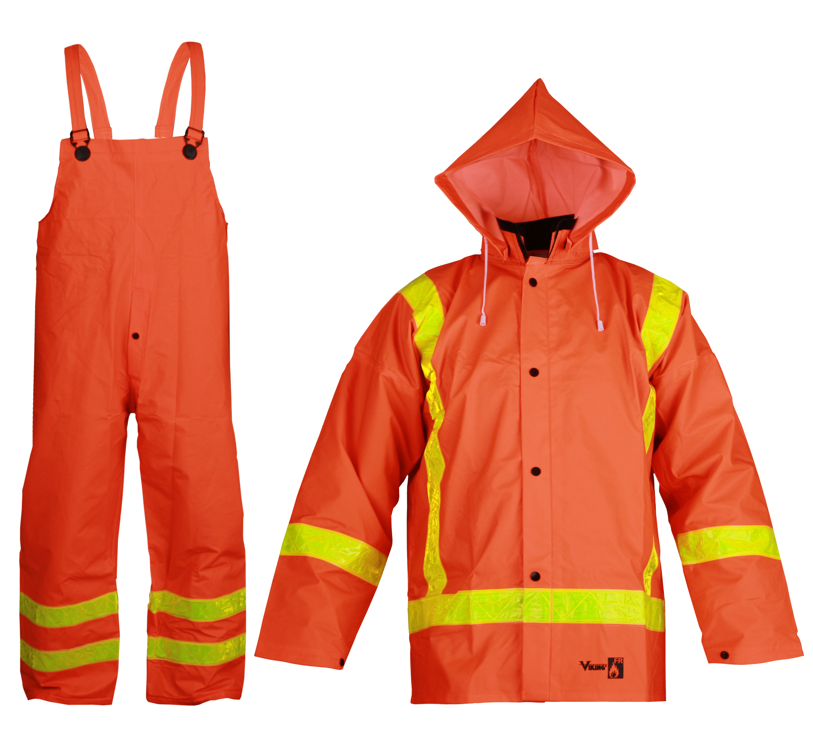 Viking 2110FR Handyman® Flame-Resistant Waterproof 3-Piece Suit with FR-Treated PVC/Polyester for Chem & Splash Protection | Jacket, Bib Pants, Hood