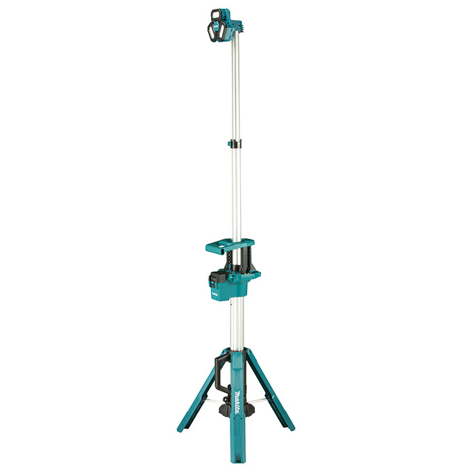 Makita 18V LXT Li-Ion 3-Way LED Tower Light - 3,000 Lumens, Adjustable Heads, 7.3 ft Height, IP55 Rated, Foldable, Battery Warning, Tool Only