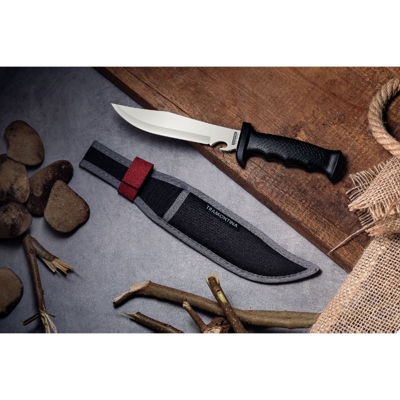 Tramontina 6" Hunting Knife with Hardened Stainless Steel Blade - Ergonomic Poly Handle, Waterproof Nylon Sheath for Outdoor Precision and Durability