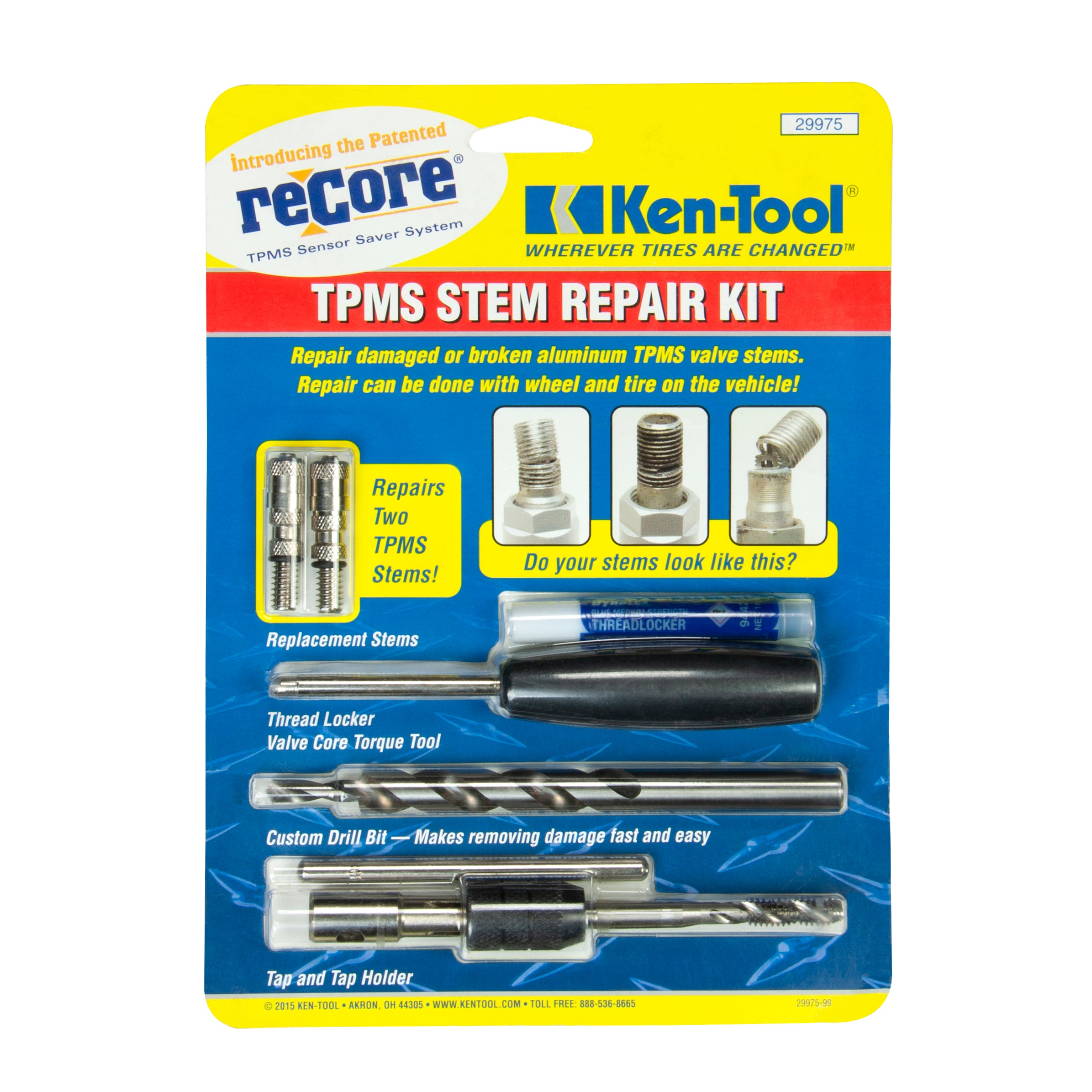 Ken-Tool DIY reCore® TPMS Valve Stem Repair Kit | Quick, Cost-Effective Fix Without Wheel Removal | Repair 2 Sensors in 20 Minutes | Includes Tools