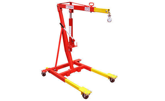 Canbuilt 2 Ton Mobile Crane, Manual Hydraulic: High-Tensile, Flow-Through Base, 4” Wheels, Lever Release Valve, Industrial Lifting, Easy Mobility