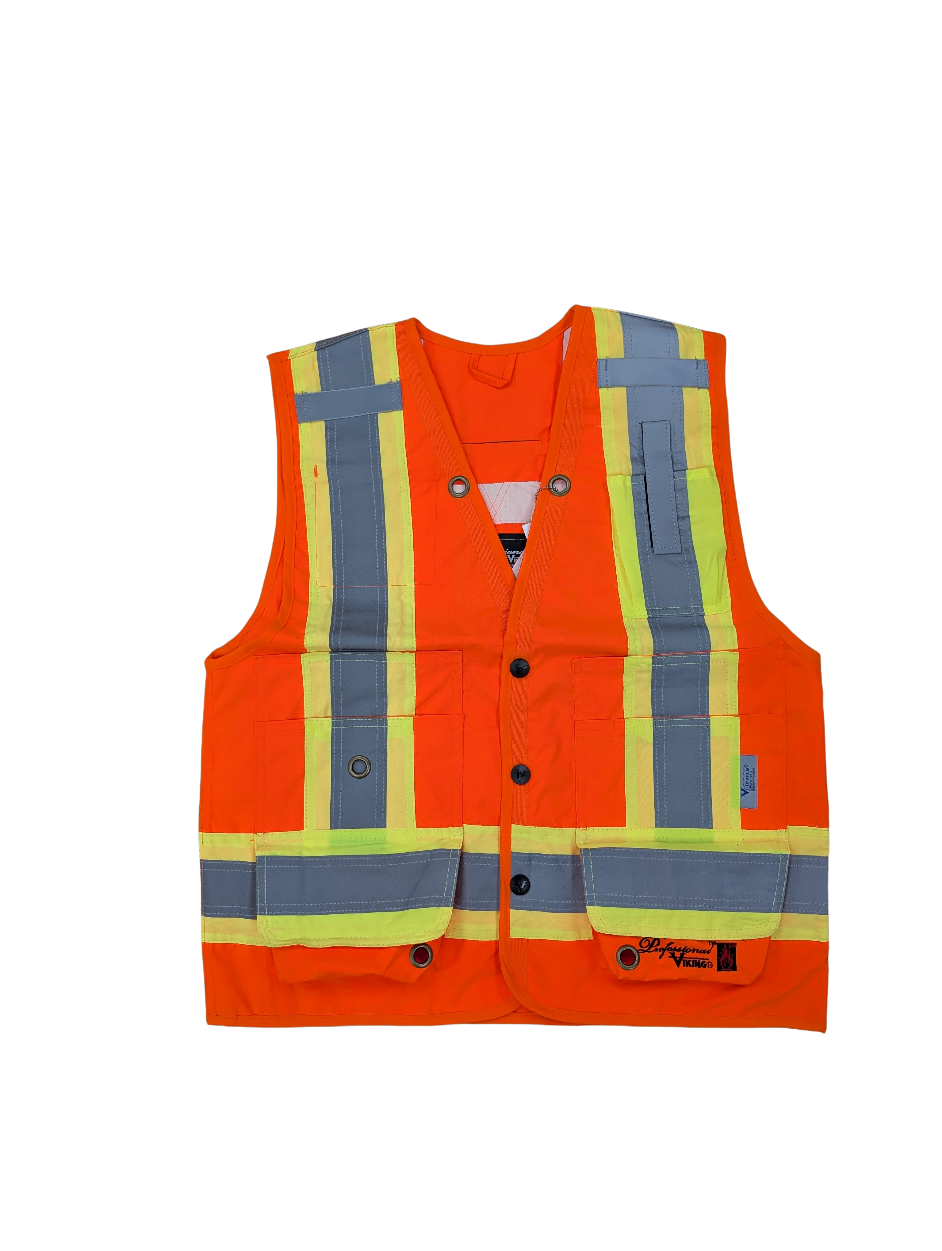 Viking Professional® 3995FR Journeyman 300D Trilobal Rip-stop Flame Resistant Surveyor Vest with Hi-Vis Reflective Tape and Multiple Storage Pockets