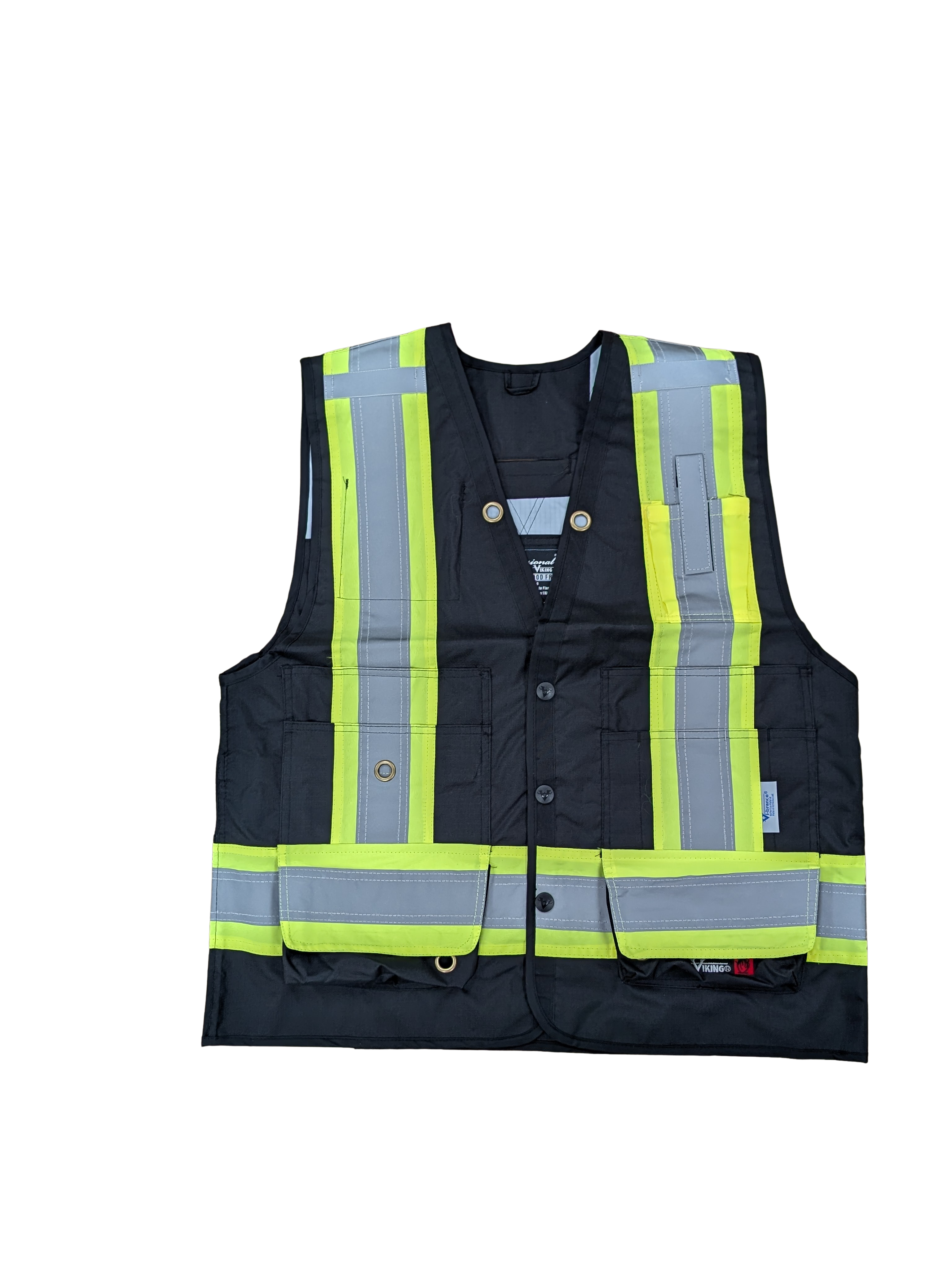 Viking Professional® 3995FR Journeyman 300D Trilobal Rip-stop Flame Resistant Surveyor Vest with Hi-Vis Reflective Tape and Multiple Storage Pockets