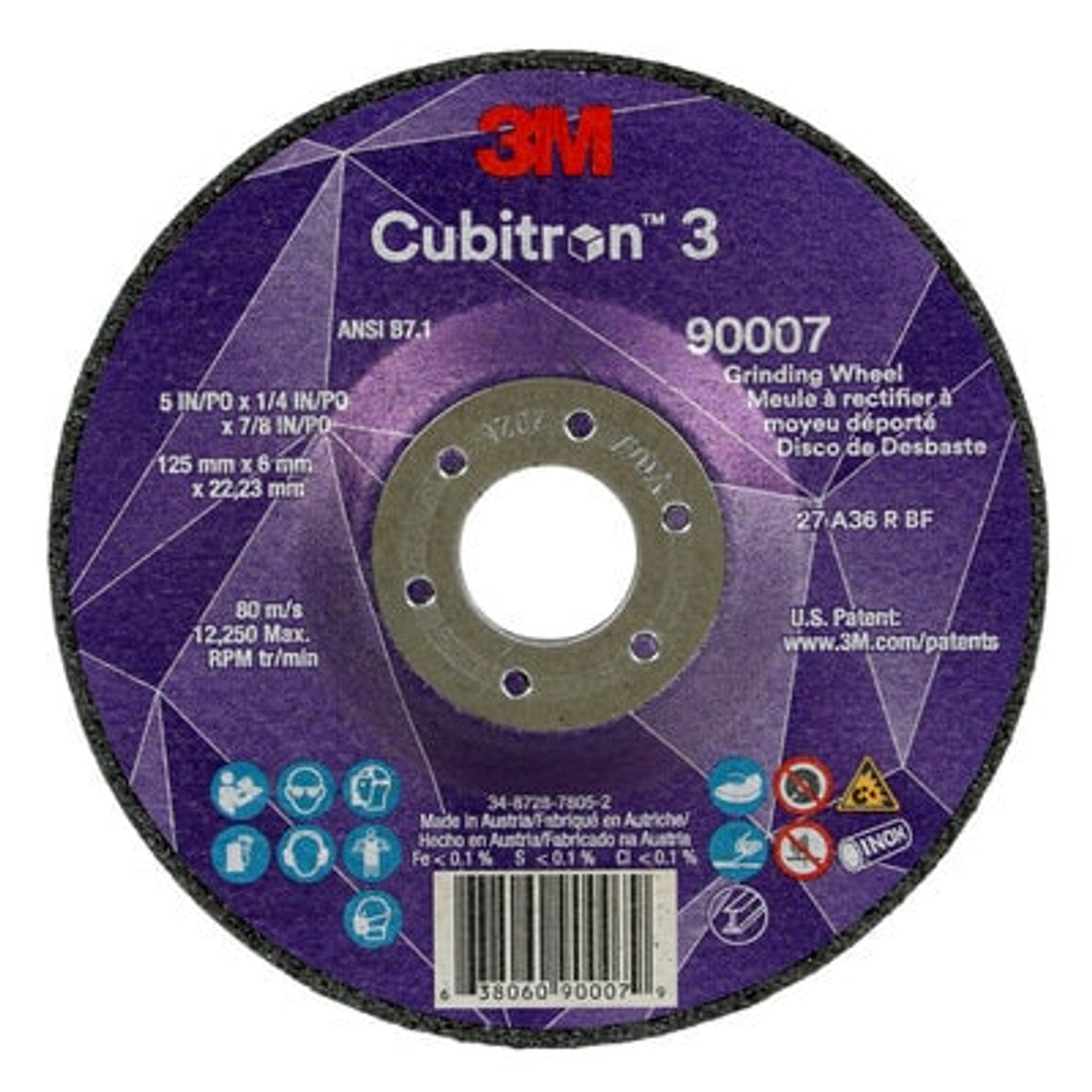 3M™ Cubitron™ 3 Grinding Wheels Type 27 - Precision Shaped Ceramic for Heavy-Duty Metal Grinding | 7/8" Arbor, 10-Pack, Fast Cutting & Long-Lasting