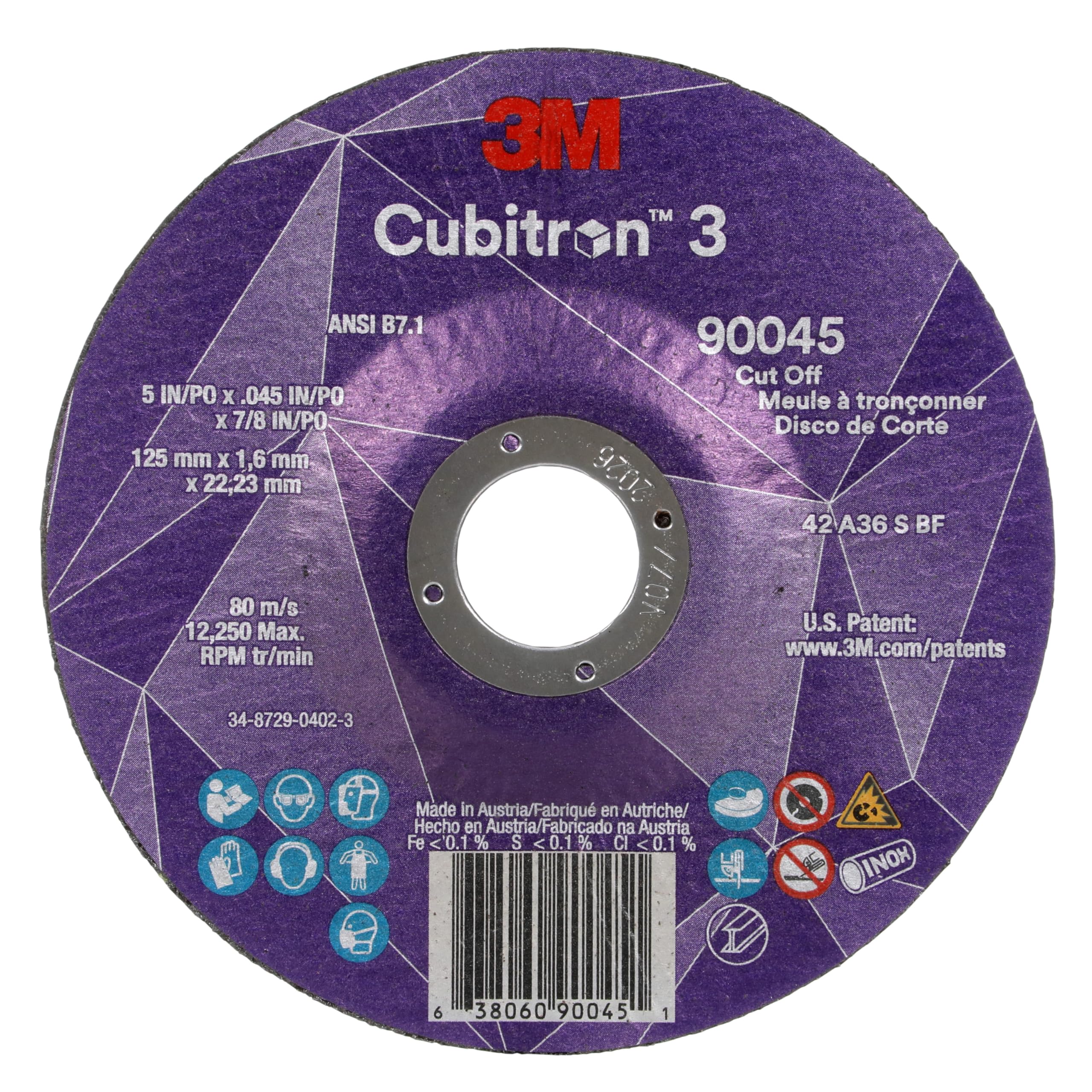 3M™ Cubitron™ 3 Type 27 Depressed Centre Cut-Off Wheel, 4.5" & 5" Sizes - Pack of 25 Discs - Extended Durability & Superior Performance