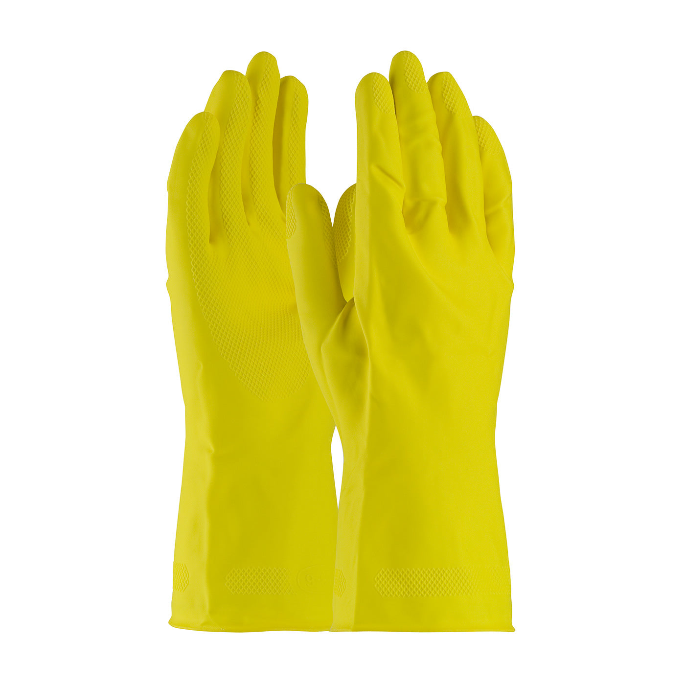 Yellow Latex Gloves 21-mil Flock Lined with Raised Diamond Grip - Pack of 12 Pairs