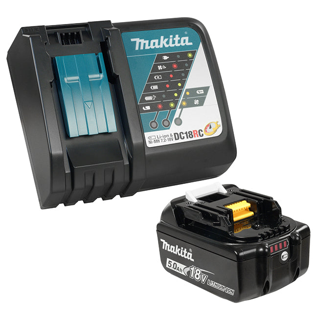 Makita 18V (5.0 Ah) Li-Ion Battery & Rapid Charger Kit | Fast 45-Min Charging, Smart CPU, Efficient Power for Tools | Reliable Jobsite Power