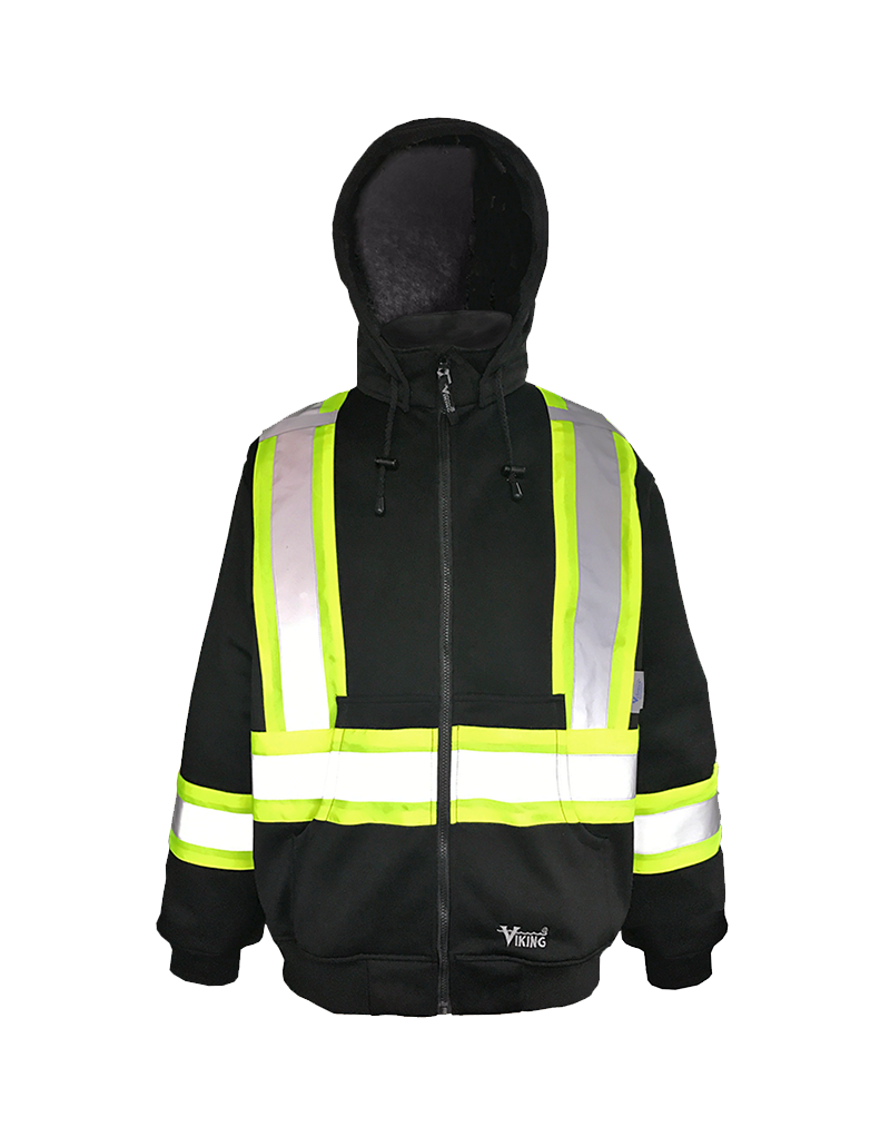 Viking® 6421BK Cotton-Lined Safety Hoodie - Meets CSA Z96-15, Hi-Vis, Two-Layer Poly/Cotton, Detach Hood, Full Zip, Durable & Warm for Cold Weather